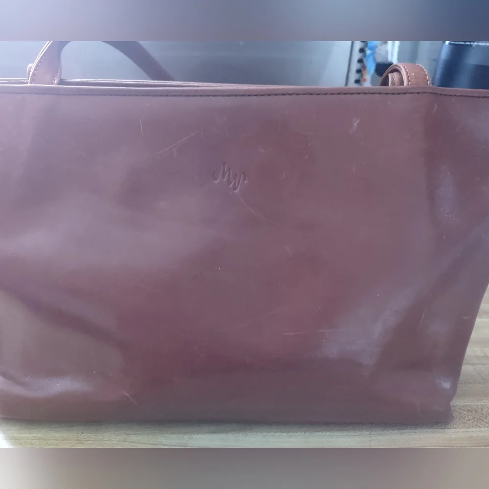 Vintage Monsac Original Brown Leather Logo Embossed Dual Shoulder Strap  Clean